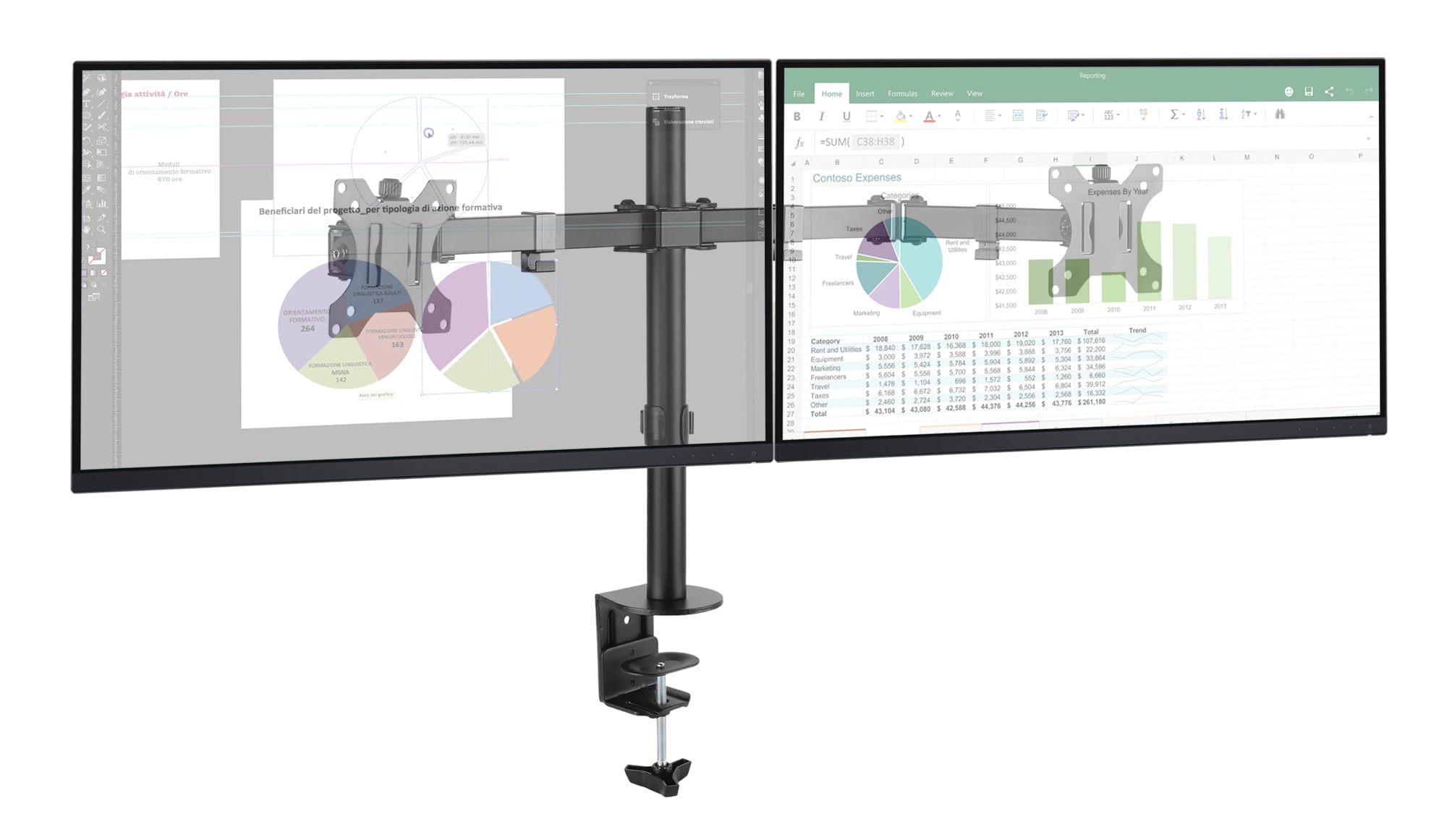 Supporto da Scrivania per 2 Monitor 13-32'' a Morsetto - Techly ICA-LCD 582-D