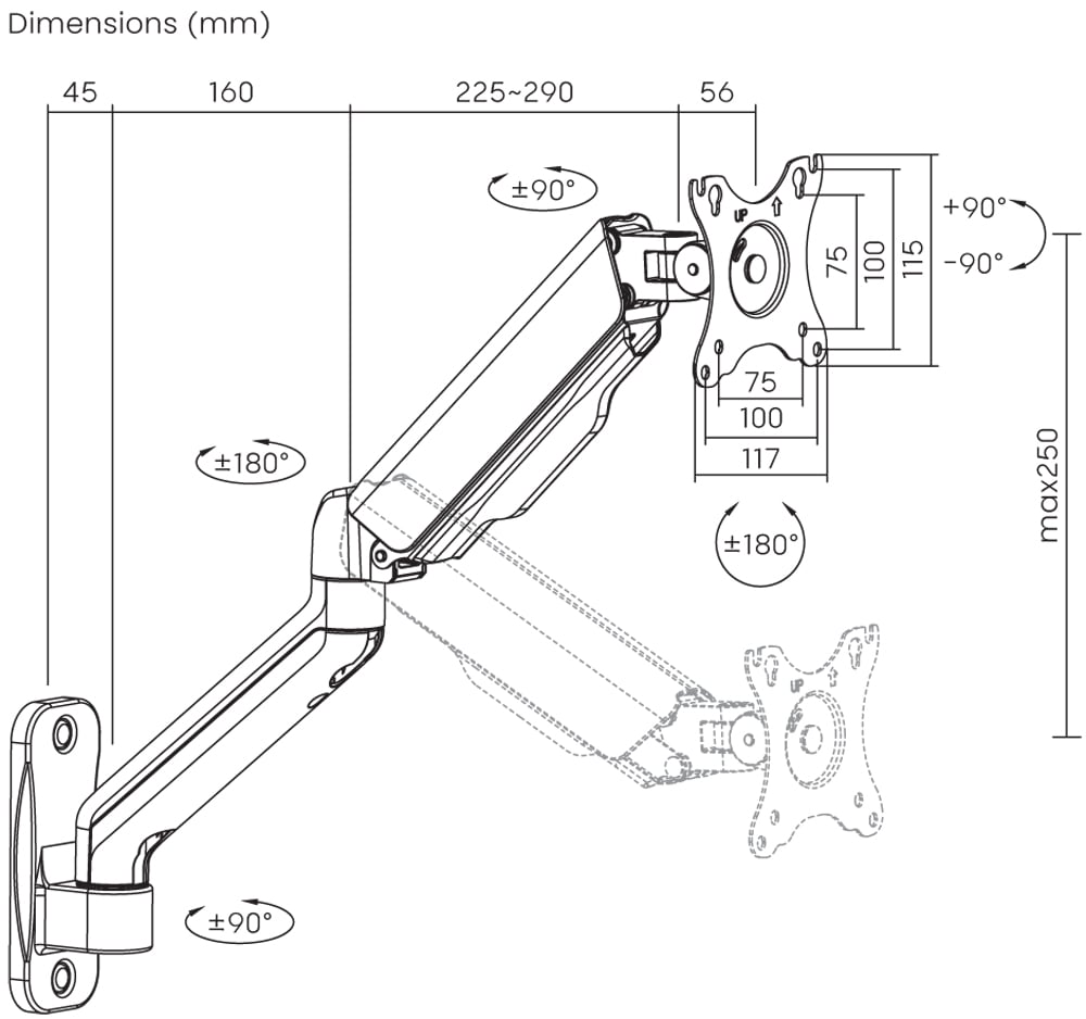 Supporto a Muro con Molla per TV 17-32'' Estensione 55,1 cm - Techly ICA-LCD G112E