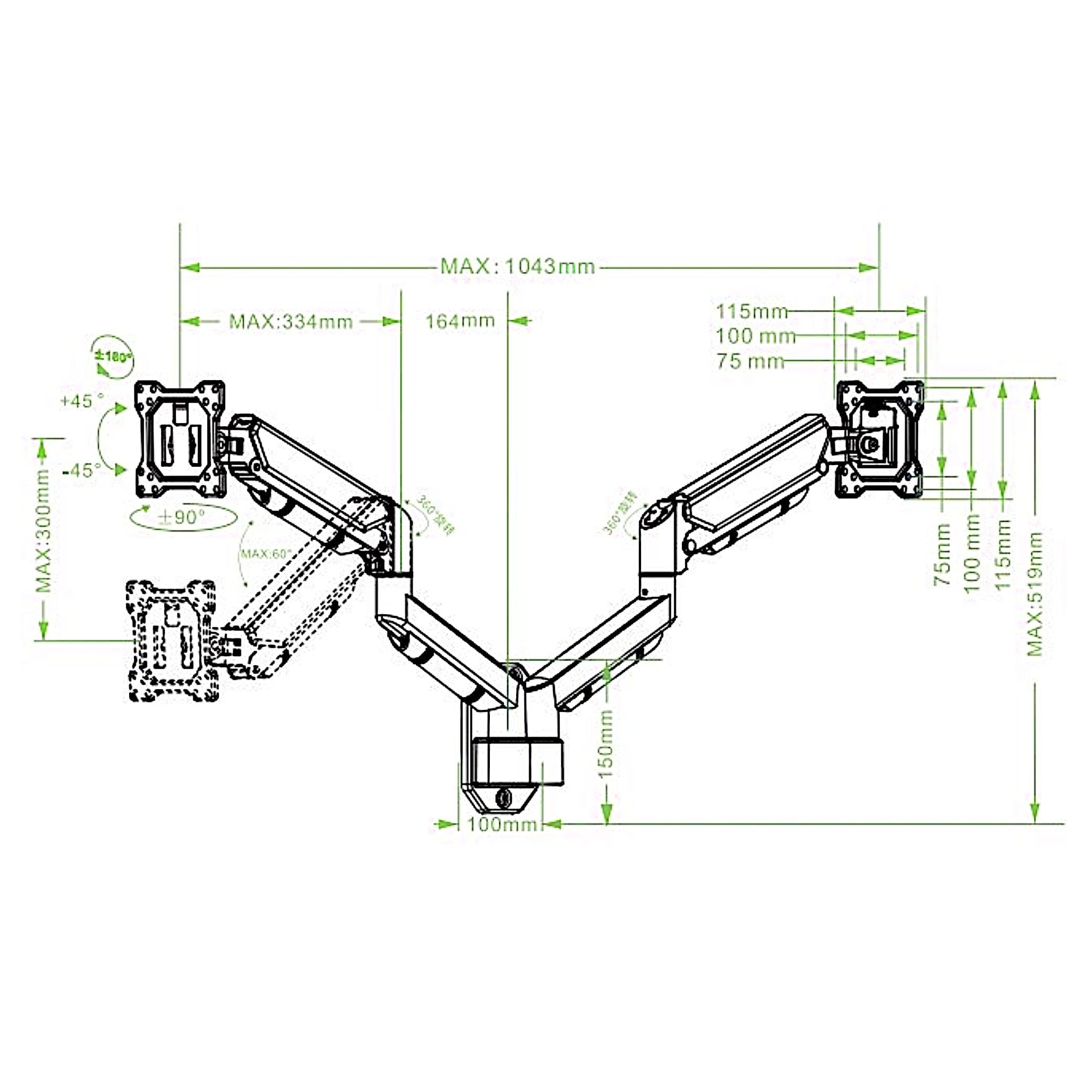 Staffa a Muro con Molla a Gas per due Monitor 13-32'' - Techly ICA-LCD G17