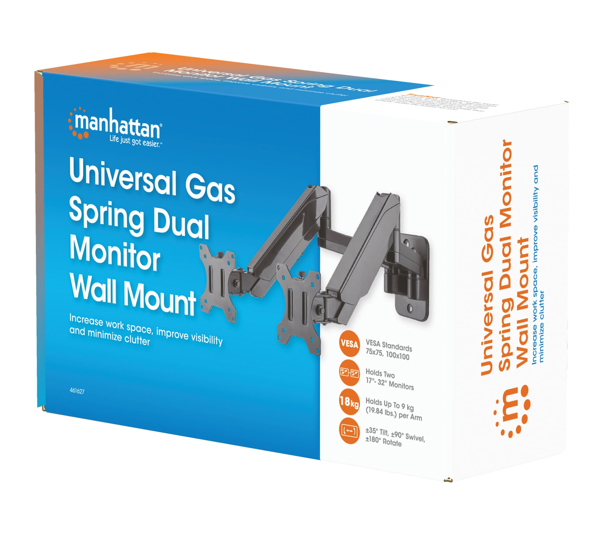 Staffa a Muro con Molla a Gas per due Monitor 17-32'' - Manhattan ICA-LCD G27MH