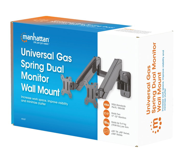 Staffa a Muro con Molla a Gas per Due Monitor 17-32" - Manhattan ICA-LCD G27MH