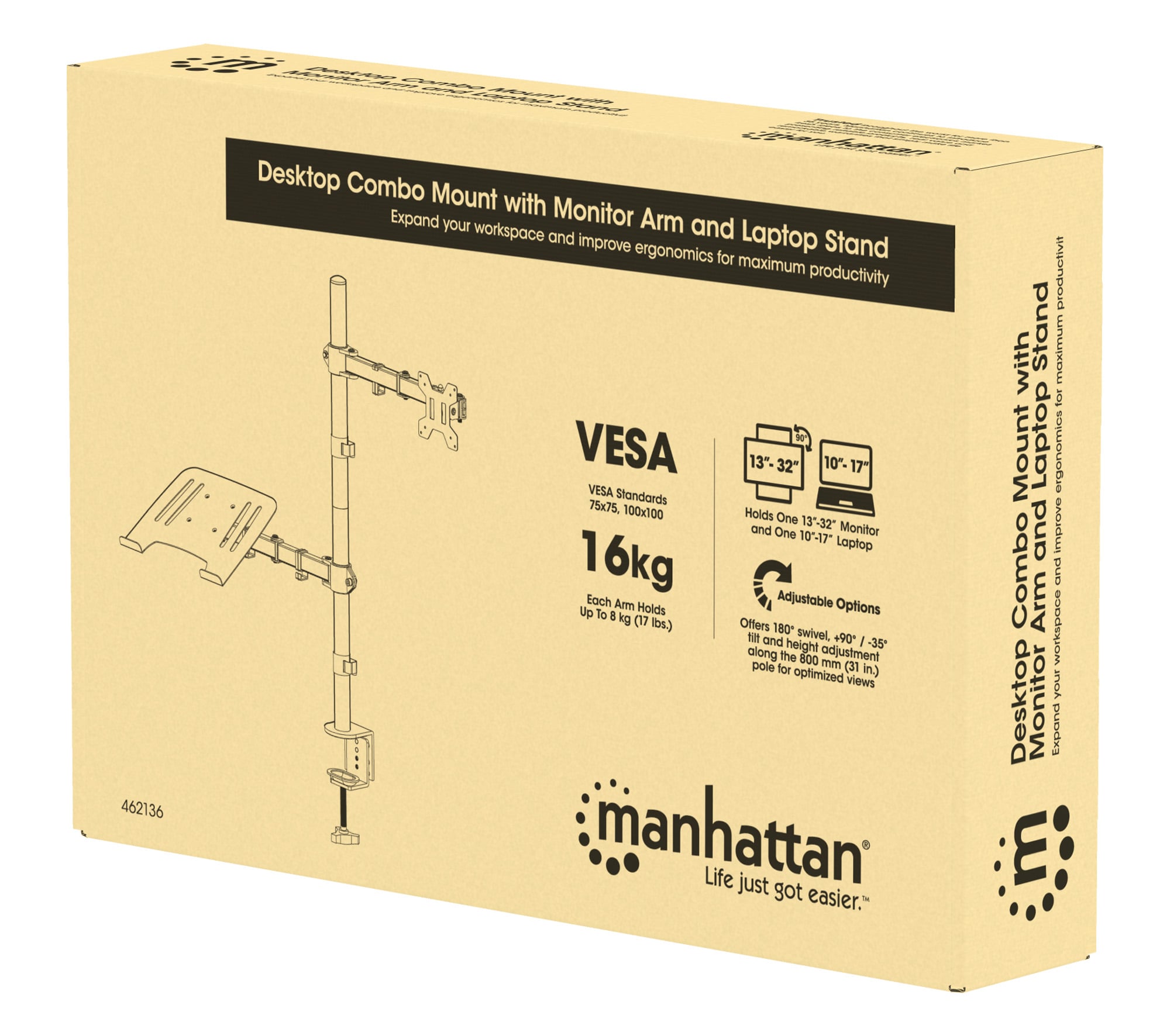 Supporto da Scrivania Braccio per Monitor 13-32'' e Mensola per Laptop - Manhattan ICA-LCD NTB136