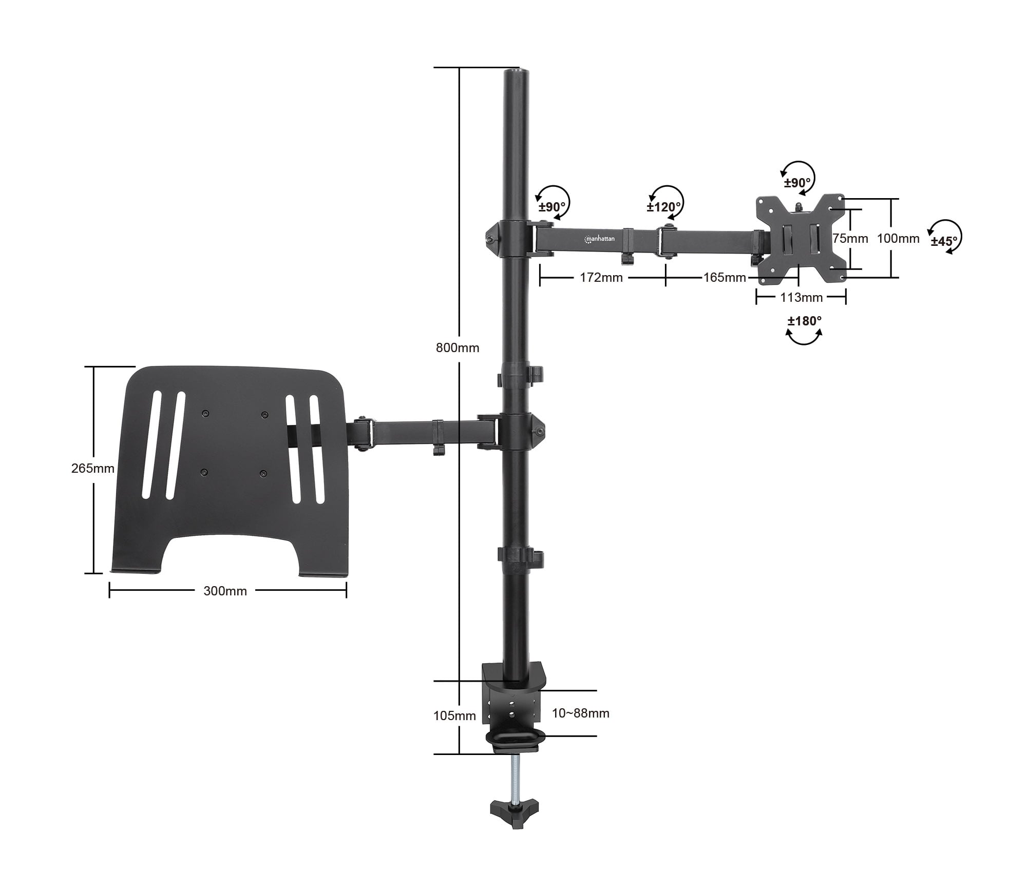 Supporto da Scrivania Braccio per Monitor 13-32'' e Mensola per Laptop - Manhattan ICA-LCD NTB136