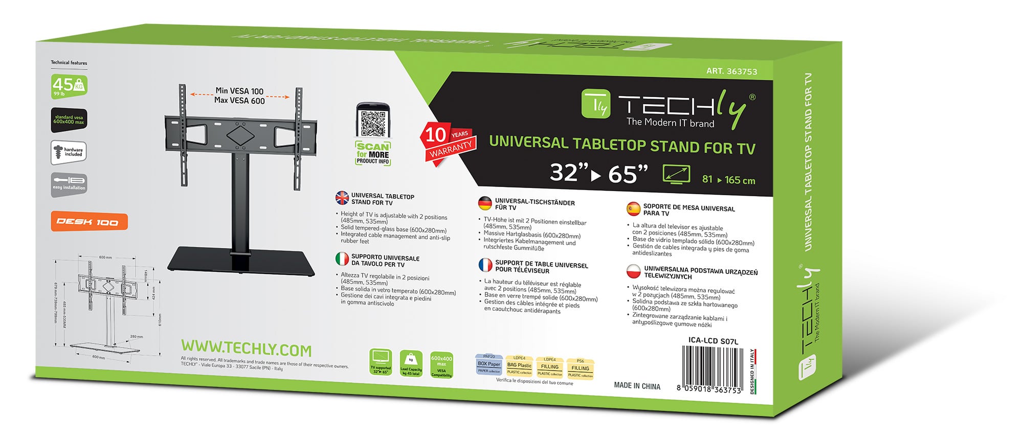 Supporto Universale da Tavolo per TV da 32'' a 65'' - Techly ICA-LCD S07L