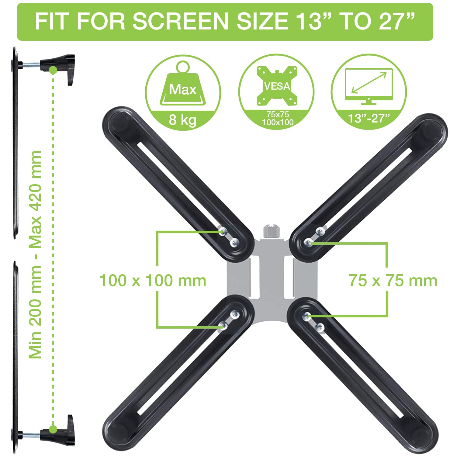 Kit Adattatore di Montaggio Non VESA per Monitor 13-27'' - Techly NP ICA-LCD VESA-M100