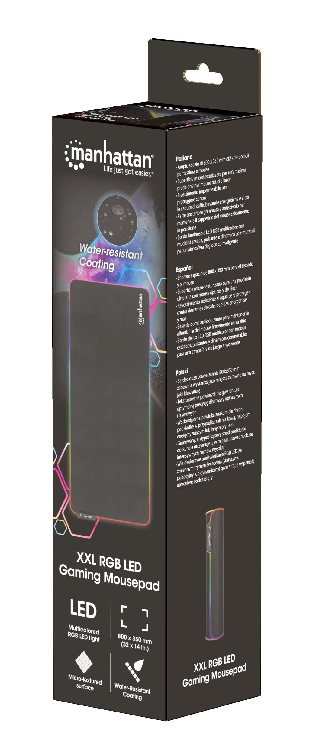 Tappetino Mouse Gaming XXL Illuminazione LED Effetti Luce RGB - Manhattan ICA-MP GAMEXL-RGB