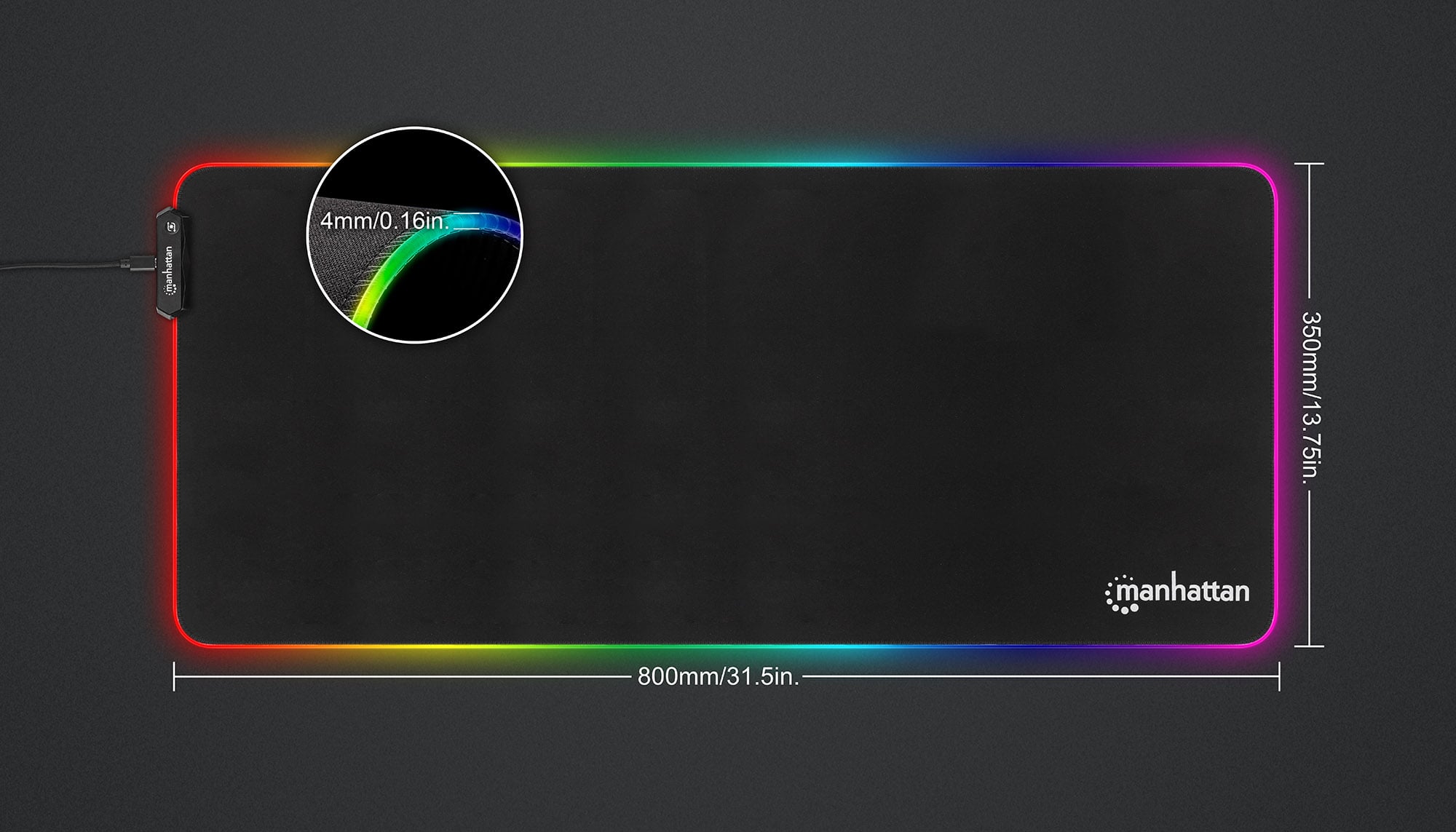 Tappetino Mouse Gaming XXL Illuminazione LED Effetti Luce RGB - Manhattan ICA-MP GAMEXL-RGB