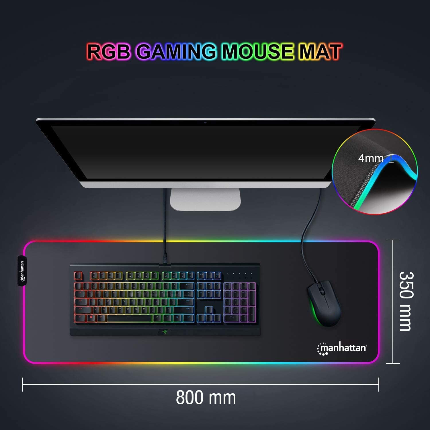 Tappetino Mouse Gaming XXL Illuminazione LED Effetti Luce RGB - Manhattan ICA-MP GAMEXL-RGB