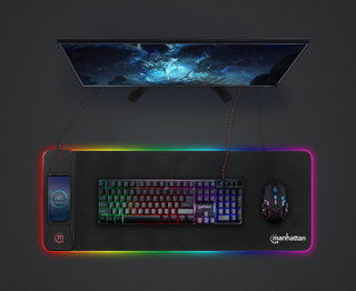 Tappetino Mouse Gaming XXL con LED RGB e Caricatore Wireless 10W - Manhattan ICA-MP GAMEXL-WR