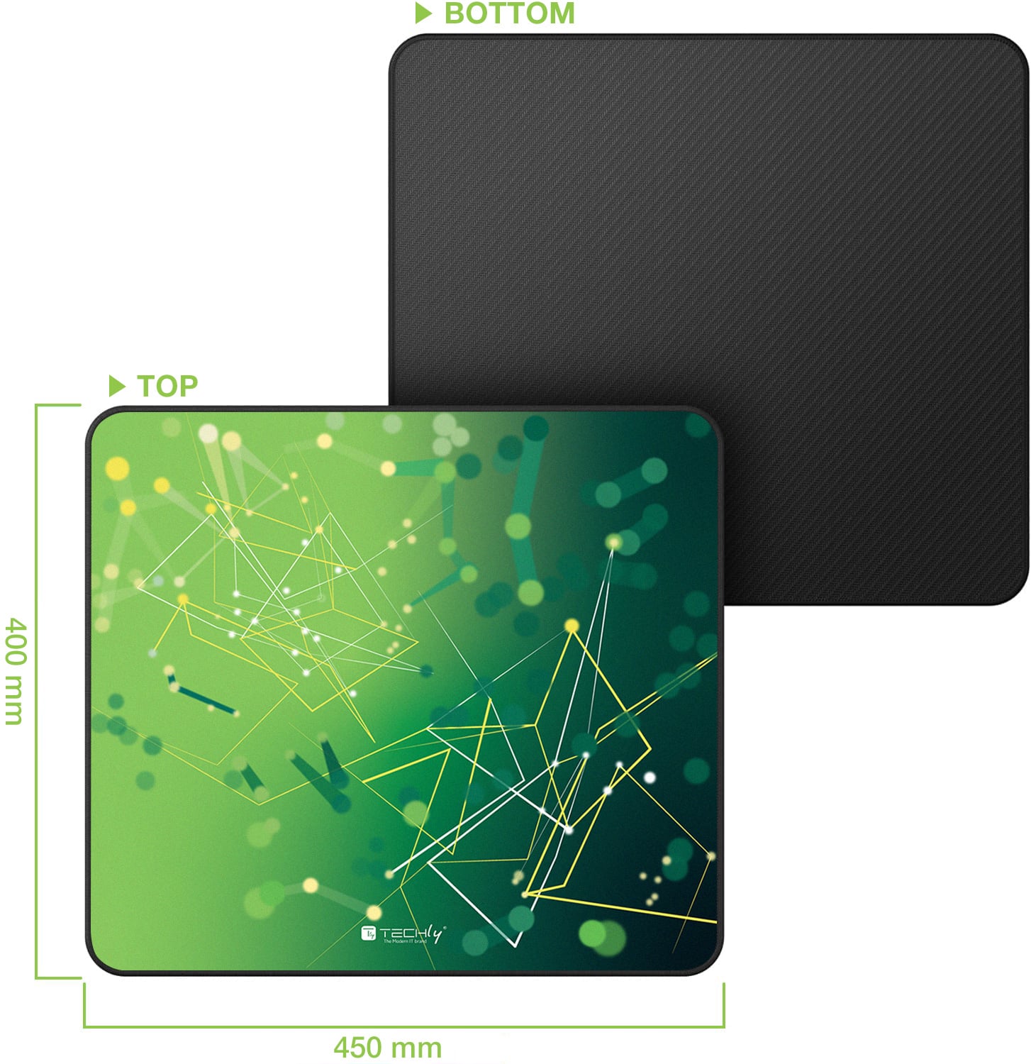 Tappetino Gaming Antiscivolo XL 450 x 400 mm Verde - Techly ICA-MP GLASS1