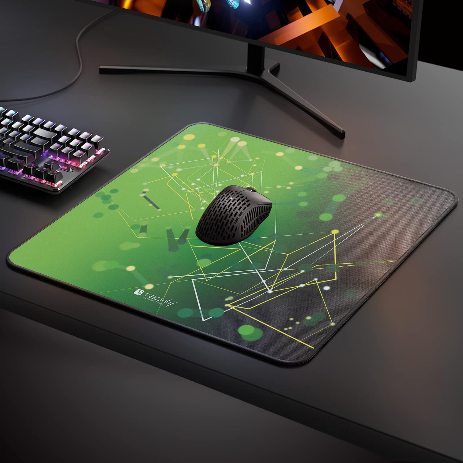 Tappetino Gaming Antiscivolo XL 450 x 400 mm Verde - Techly ICA-MP GLASS1
