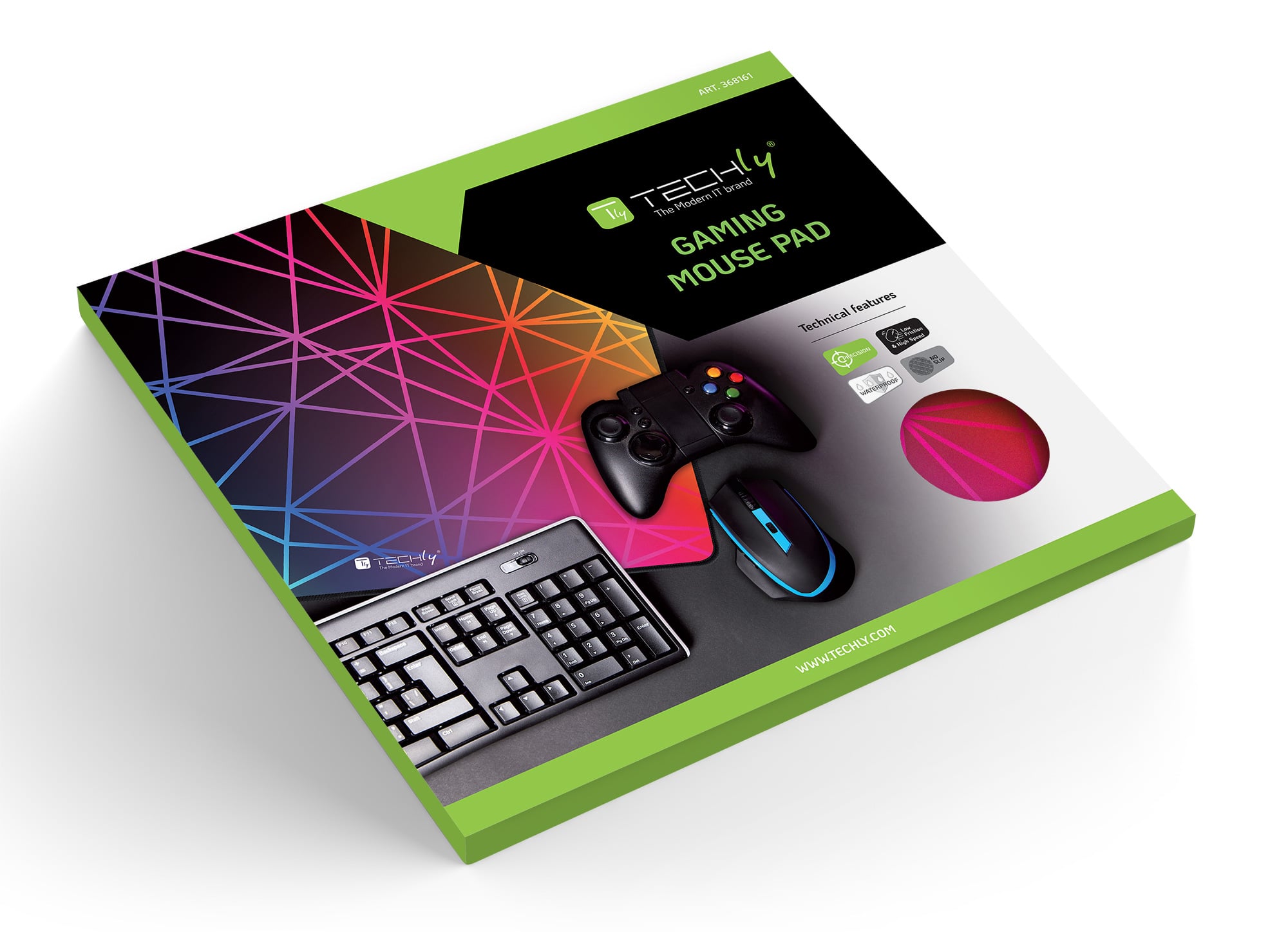 Tappetino Gaming Antiscivolo XL 450 x 400 mm Multicolor - Techly ICA-MP GLASS2
