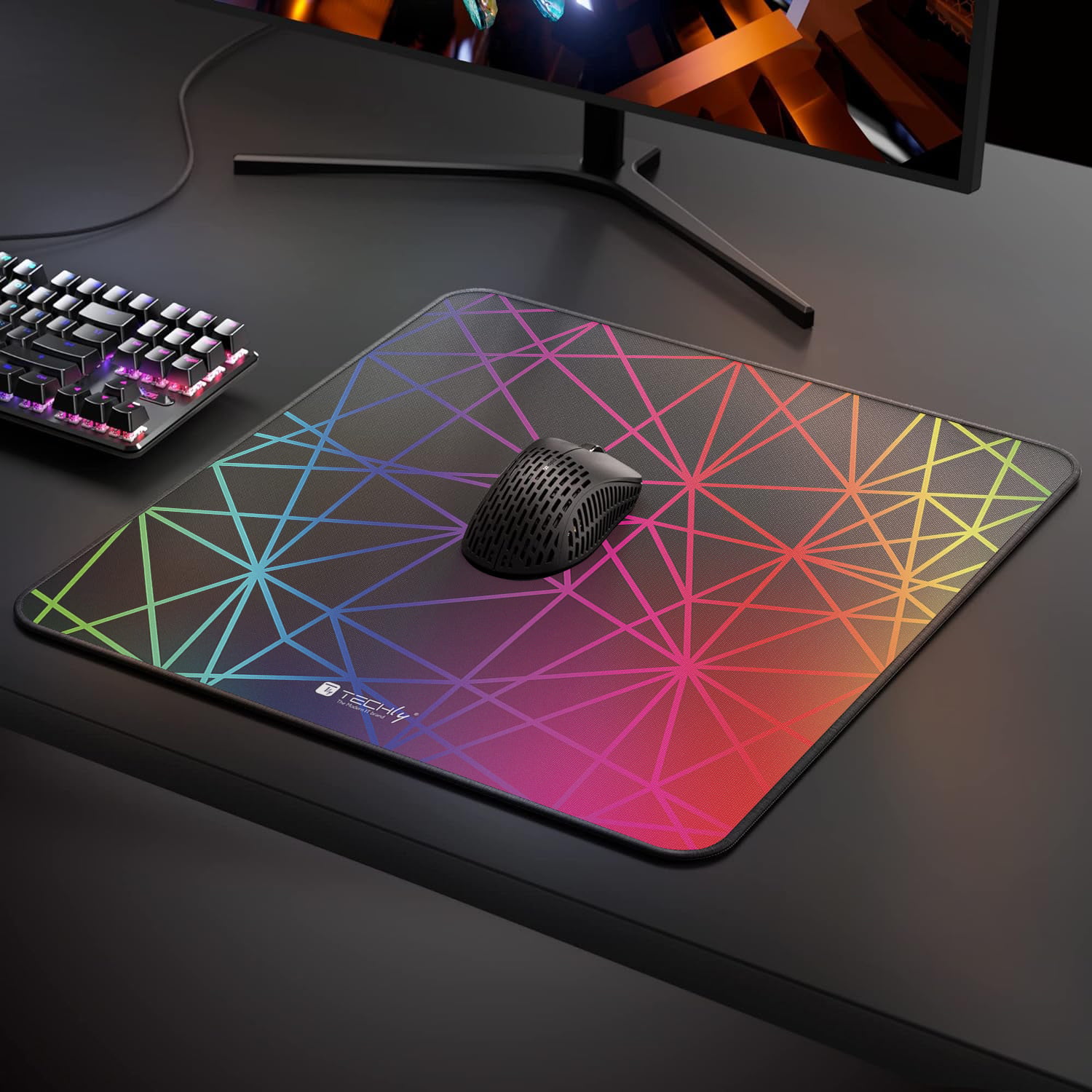 Tappetino Gaming Antiscivolo XL 450 x 400 mm Multicolor - Techly ICA-MP GLASS2