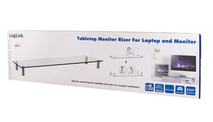Stand supporto da scrivania in vetro trasparente per monitor e laptop - Logilink ICA-MS 060