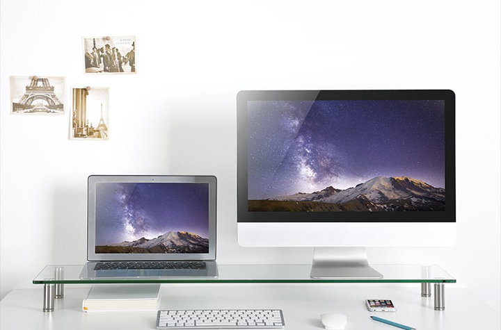 Stand supporto da scrivania in vetro trasparente per monitor e laptop - Logilink ICA-MS 060