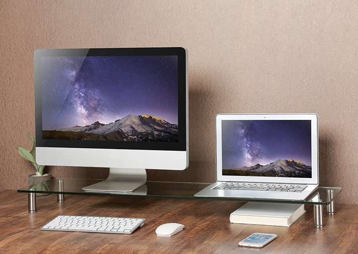 Stand supporto da scrivania in vetro trasparente per monitor e laptop - Logilink ICA-MS 060