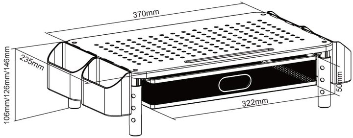 Supporto per Monitor Ergonomico Regolabile a 3 Altezze con Cassetto e Portaoggetti - Techly ICA-MS 114