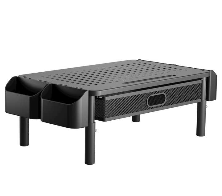 Supporto per Monitor Ergonomico Regolabile a 3 Altezze con Cassetto e Portaoggetti - Techly ICA-MS 114
