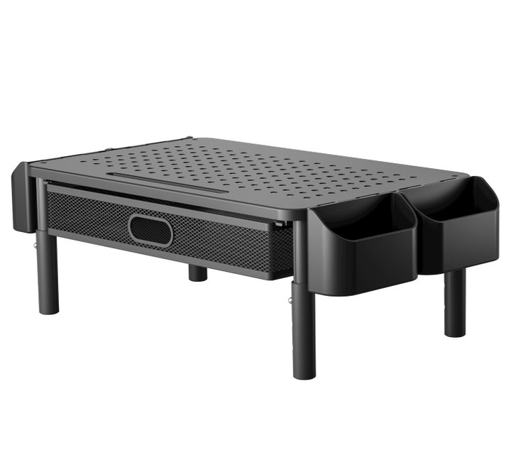 Supporto per Monitor Ergonomico Regolabile a 3 Altezze con Cassetto e Portaoggetti - Techly ICA-MS 114