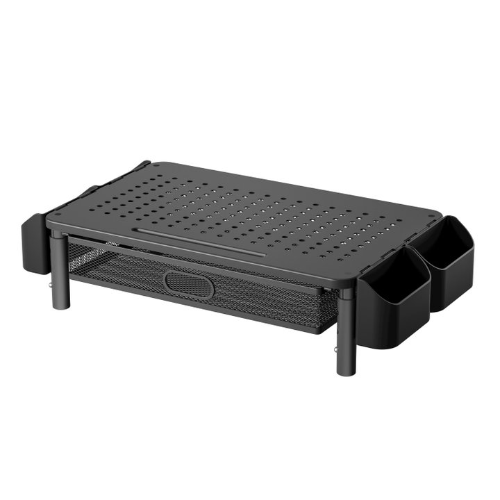 Supporto per Monitor Ergonomico Regolabile a 3 Altezze con Cassetto e Portaoggetti - Techly ICA-MS 114