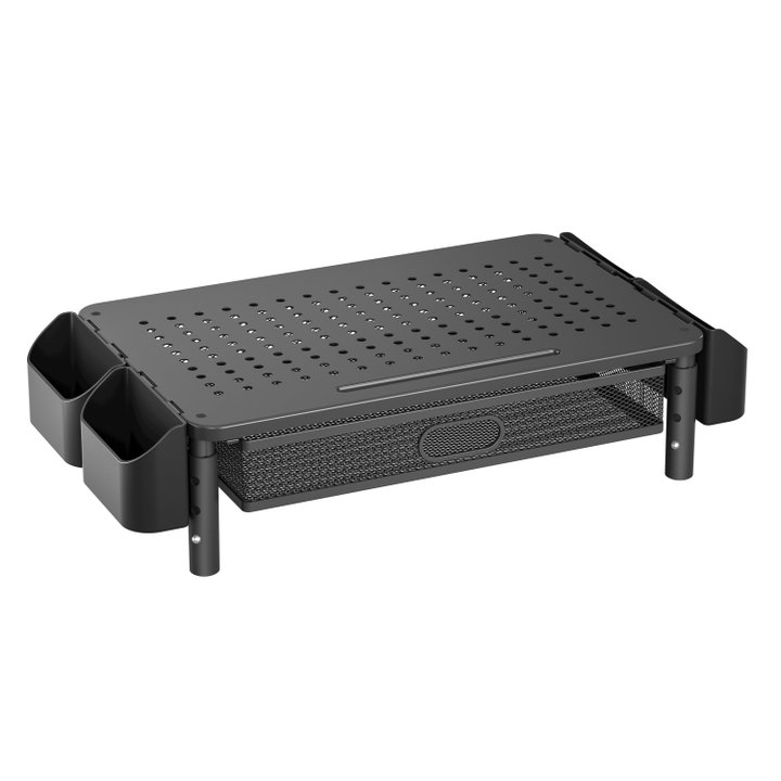 Supporto per Monitor Ergonomico Regolabile a 3 Altezze con Cassetto e Portaoggetti - Techly ICA-MS 114