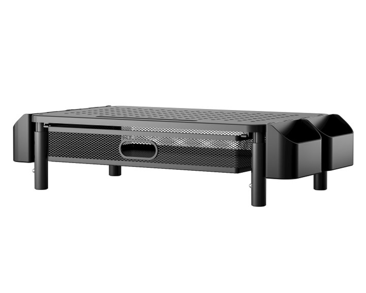 Supporto per Monitor Ergonomico Regolabile a 3 Altezze con Cassetto e Portaoggetti - Techly ICA-MS 114