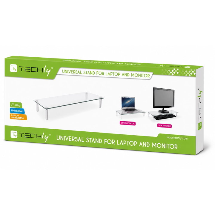 Ripiano universale in vetro trasparente per monitor laptop notebook - Techly ICA-MS 461