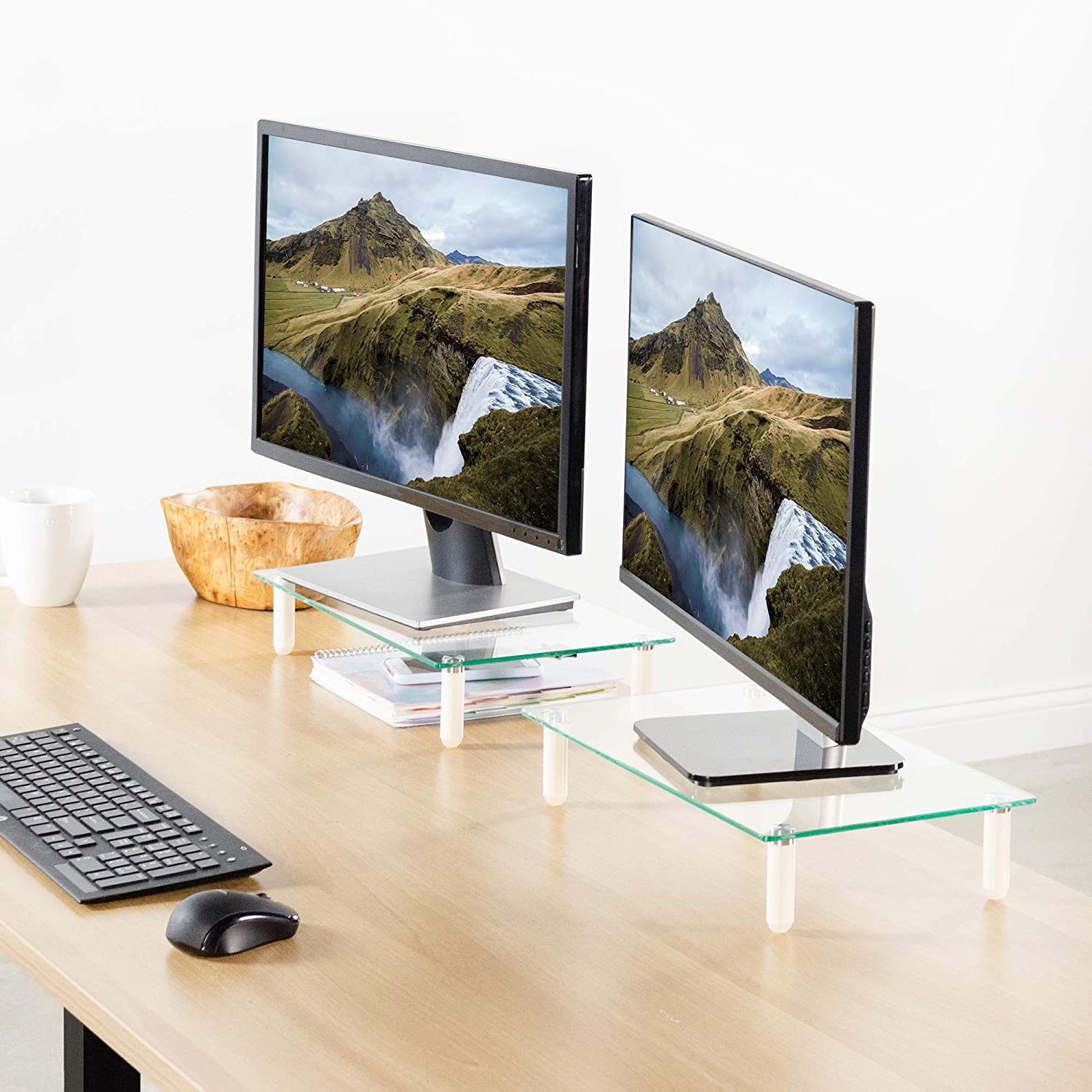 Universal Transparent Glass Shelf for Monitor and Laptop - Techly ICA-MS 461