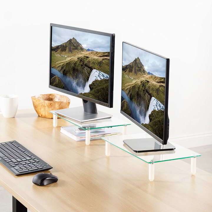 Ripiano universale in vetro trasparente per monitor laptop notebook - Techly ICA-MS 461