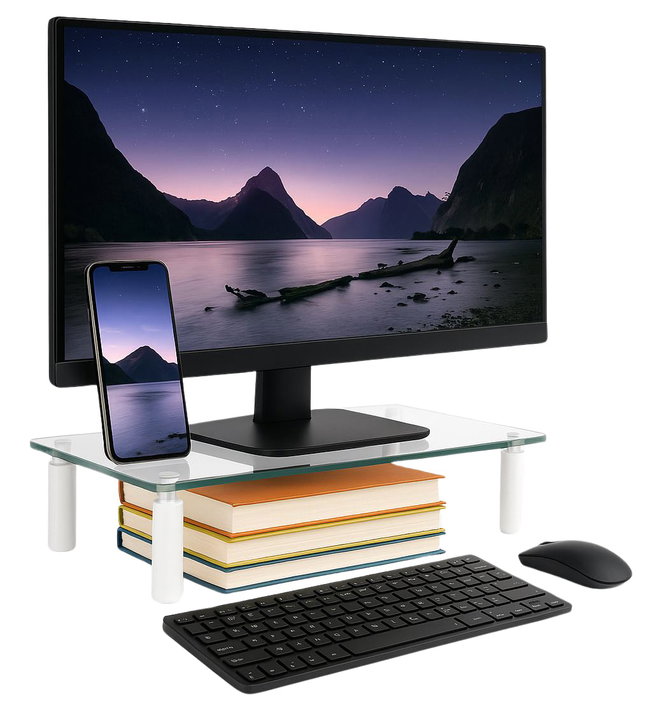 Stand da Scrivania Regolabile in Vetro Trasparente per Monitor - Techly ICA-MS 461E