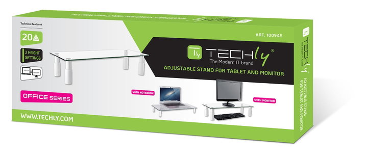 Stand da Scrivania Regolabile in Vetro Trasparente per Monitor - Techly ICA-MS 461E