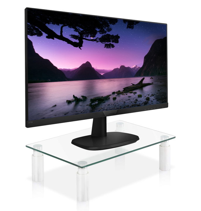 Stand da Scrivania Regolabile in Vetro Trasparente per Monitor - Techly ICA-MS 461E