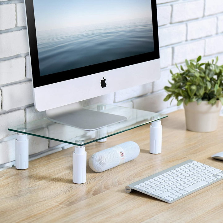 Stand da Scrivania Regolabile in Vetro Trasparente per Monitor - Techly ICA-MS 461E