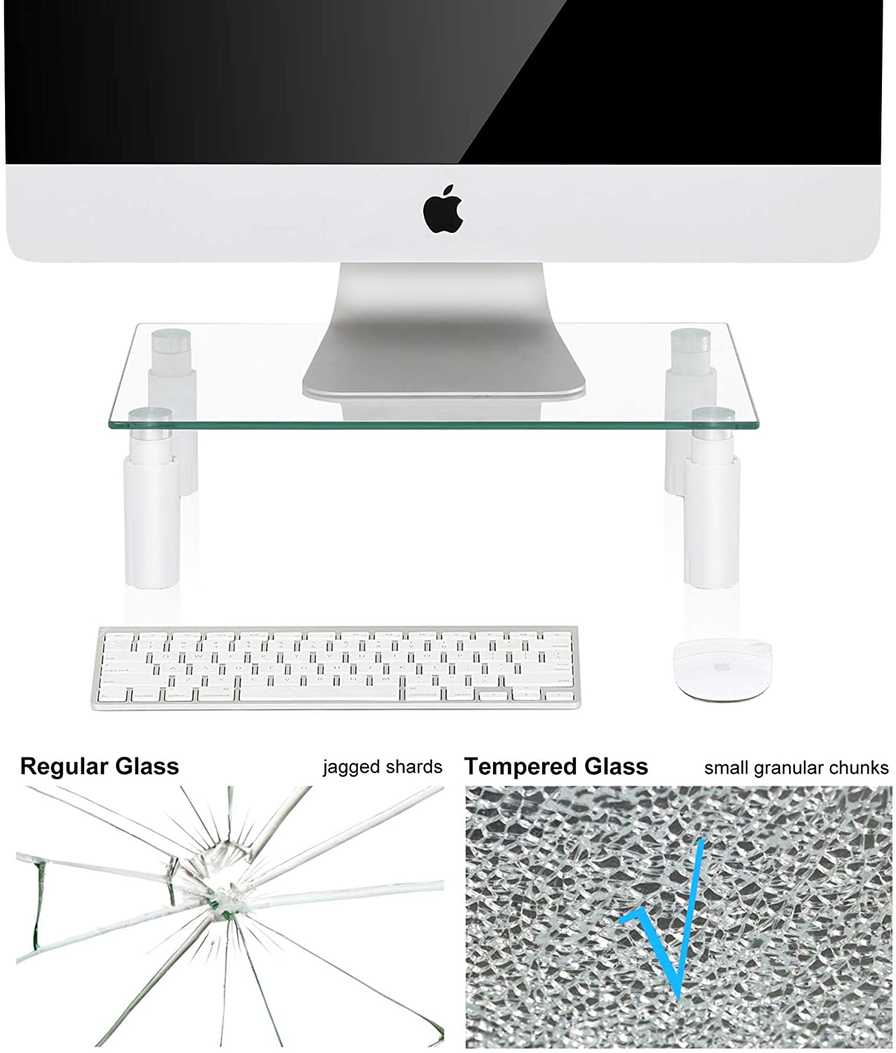 Desk Stand Adjustable in Transparent Glass for Monitor - Techly ICA-MS 461 E