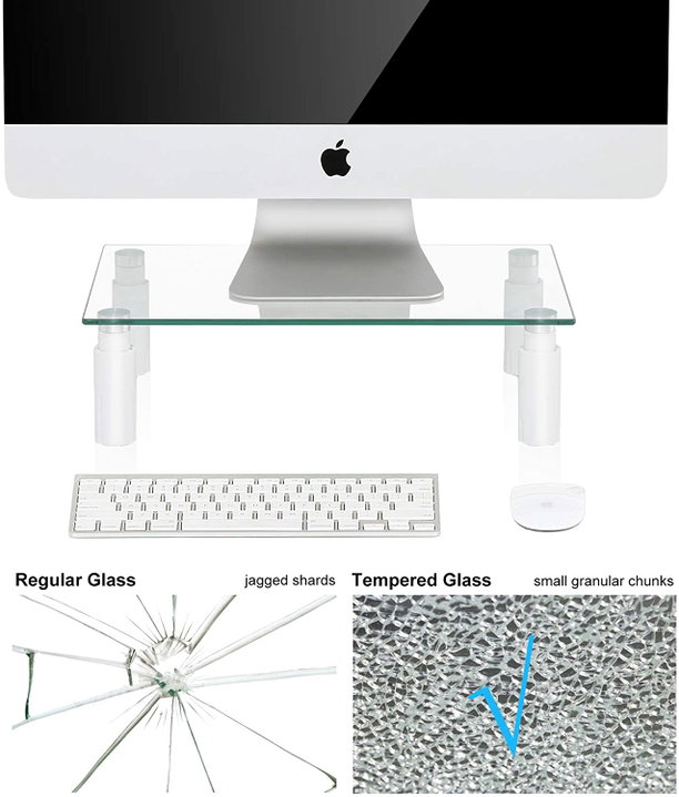 Stand da Scrivania Regolabile in Vetro Trasparente per Monitor - Techly ICA-MS 461E