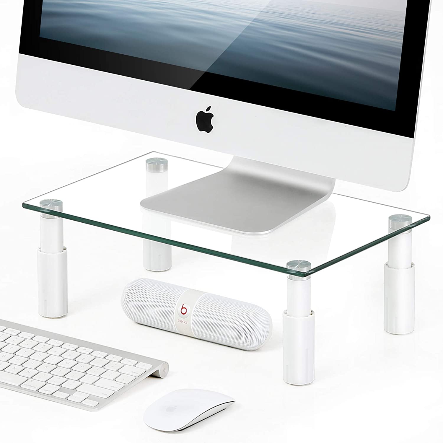 Desk Stand Adjustable in Transparent Glass for Monitor - Techly ICA-MS 461 E
