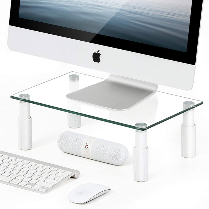Stand da Scrivania Regolabile in Vetro Trasparente per Monitor - Techly ICA-MS 461E