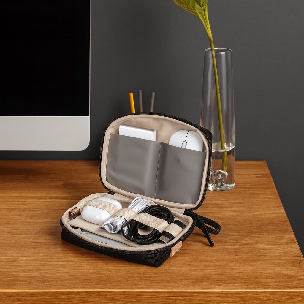 Borsa Organizer Compatta per Accessori Ufficio Fotografia Viaggi, Nero - Techly ICA-NB PUNCH18BK