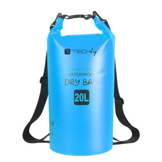 Sacca Impermeabile 20L Dry Bag Tracolla Regolabile Azzurro - Techly ICA-NB5 WP1020B