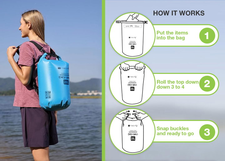 Sacca Impermeabile 20L Dry Bag Tracolla Regolabile Azzurro - Techly ICA-NB5 WP1020B