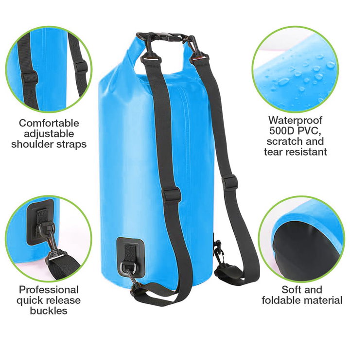 Sacca Impermeabile 20L Dry Bag Tracolla Regolabile Azzurro - Techly ICA-NB5 WP1020B