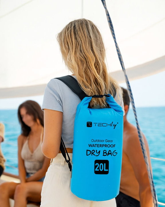 Sacca Impermeabile 20L Dry Bag Tracolla Regolabile Azzurro - Techly ICA-NB5 WP1020B