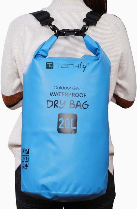 Sacca Impermeabile 20L Dry Bag Tracolla Regolabile Azzurro - Techly ICA-NB5 WP1020B