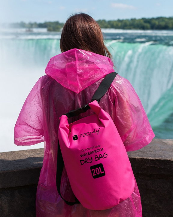 Sacca Impermeabile 20L Dry Bag Tracolla Regolabile Fucsia - Techly ICA-NB5 WP1020P
