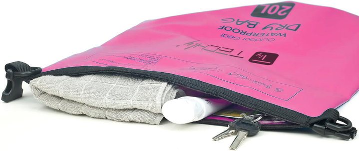 Sacca Impermeabile 20L Dry Bag Tracolla Regolabile Fucsia - Techly ICA-NB5 WP1020P