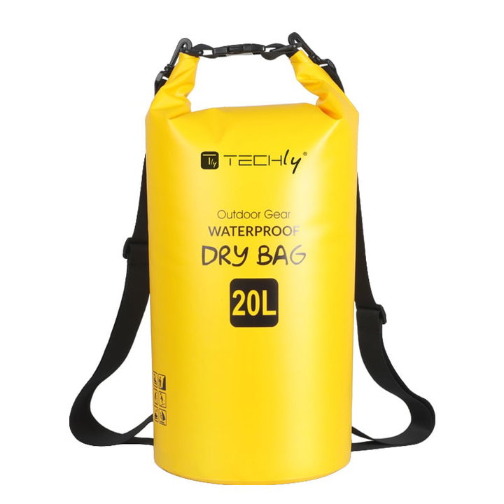 Sacca Impermeabile 20L Dry Bag Tracolla Regolabile Giallo - Techly ICA-NB5 WP1020Y