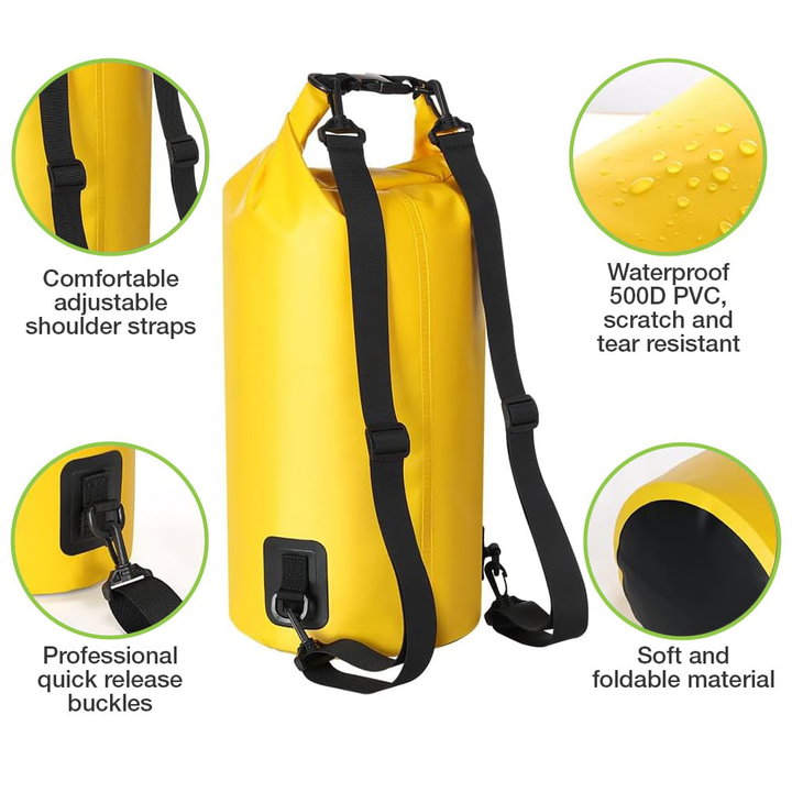 Sacca Impermeabile 20L Dry Bag Tracolla Regolabile Giallo - Techly ICA-NB5 WP1020Y