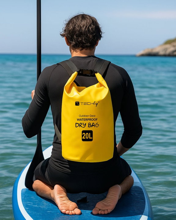 Sacca Impermeabile 20L Dry Bag Tracolla Regolabile Giallo - Techly ICA-NB5 WP1020Y
