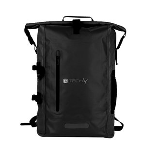 Zaino Impermeabile 25L Roll-Top Striscia Riflettente Nero - Techly ICA-NB5 WP2825B