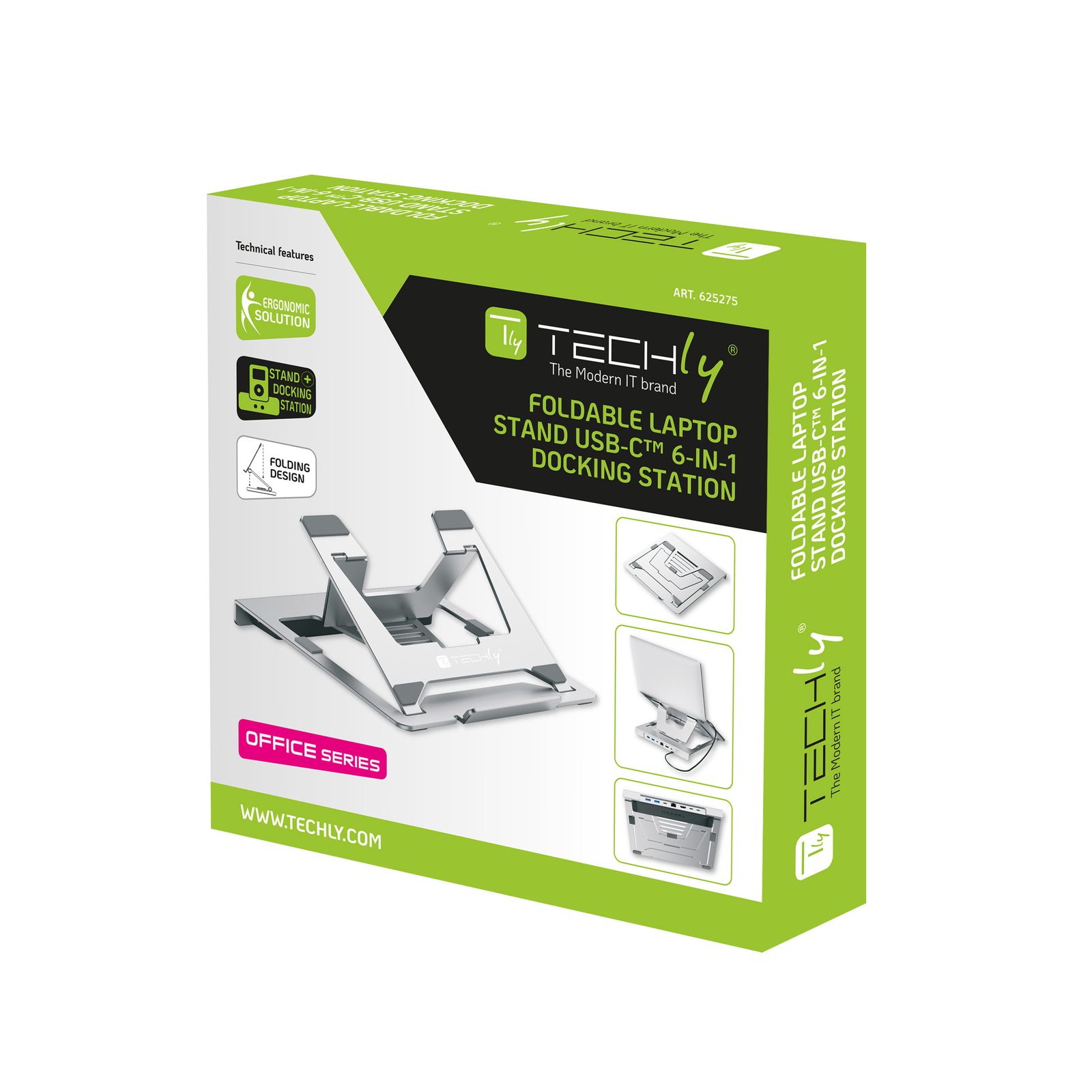 Docking Station USB-C™ 6 in 1 con Supporto Pieghevole in Alluminio per Laptop - Techly ICA-NTB DOCK61
